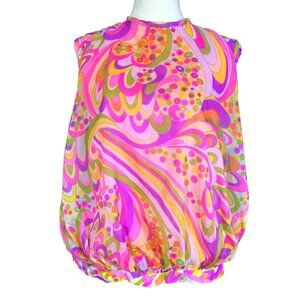 AWESOME Womens Vintage Psychedelic Print Mod Blouson Style Top